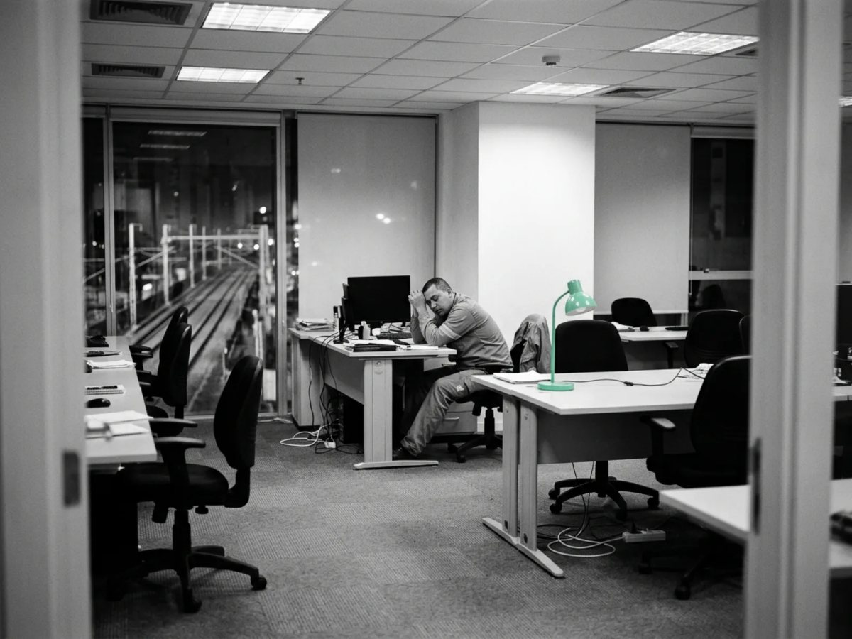 An office where the work carried on overnight with nobody watching